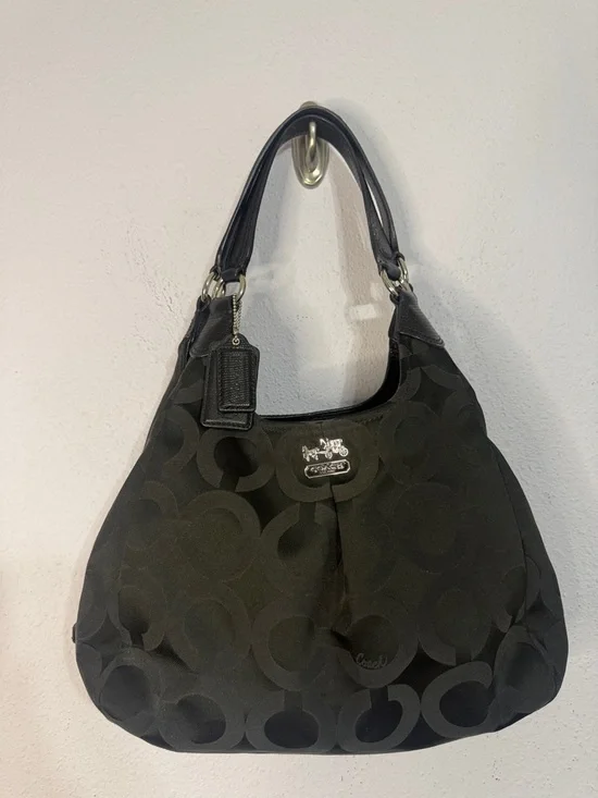 Coach Black Y2K Madison Maggie Op Art Sateen Shoulder Bag with Silver Hardware - Picture 1 of 15